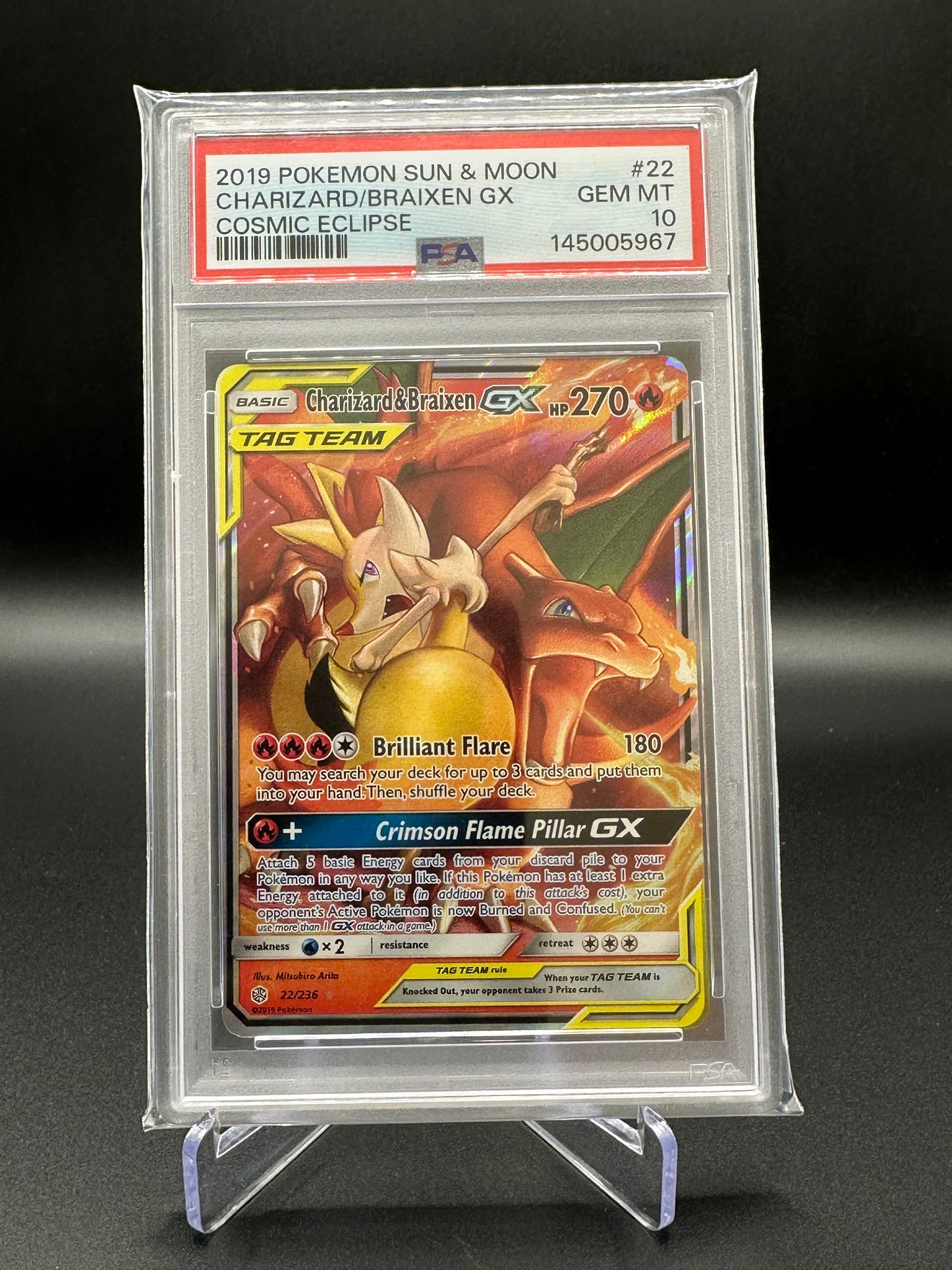 PSA 10 GEM MINT Charizard & Braixen GX - SM - Cosmic Eclipse (SM12) 22/236 / Ultra Rare